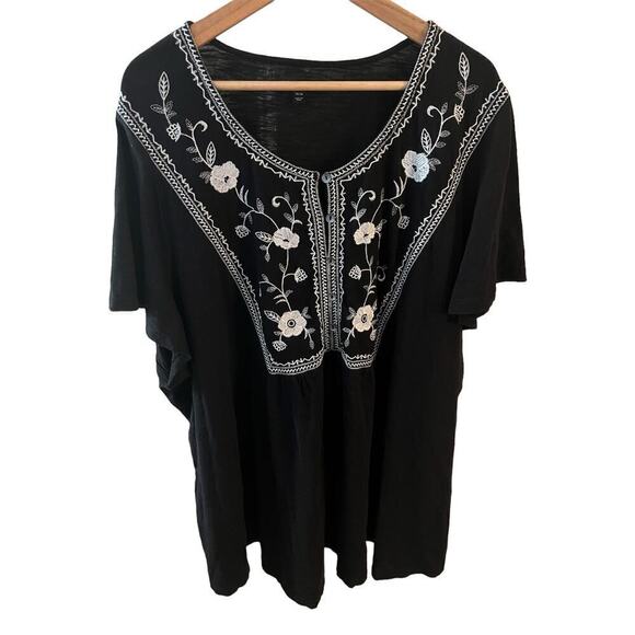 Lane Bryant flutter sleeve embroidered peasant top boho floral gauzy flowy - Picture 1 of 7